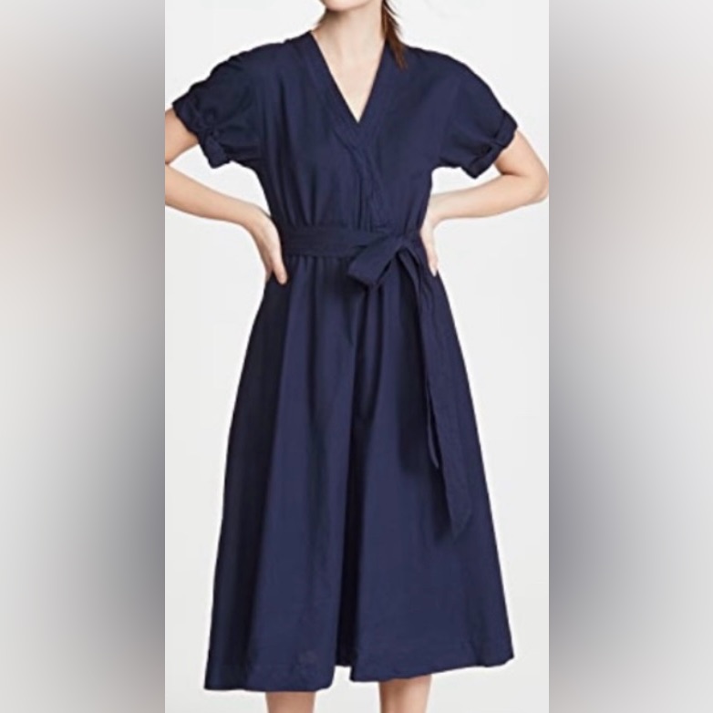 Xirena Winslow Navy Blue Cotton Belted Sun Dress Xs Classic Minimalist